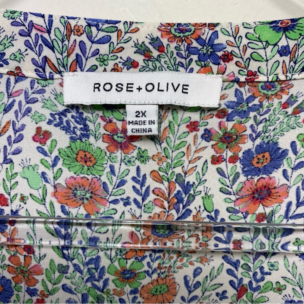 Rose + Olive Cottage Boho‎ Chiffon Floral Tunic Top 2X  Multi V Neck 3/4 Sleeves - Picture 4 of 8